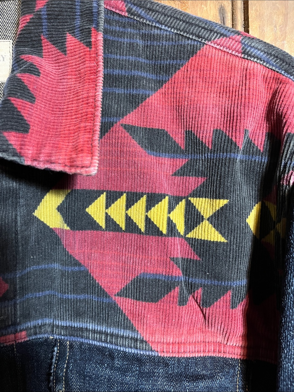 Ralph Lauren Denim Jacket with Red & Yellow Southwestern Yoke - Picture 2 of 7